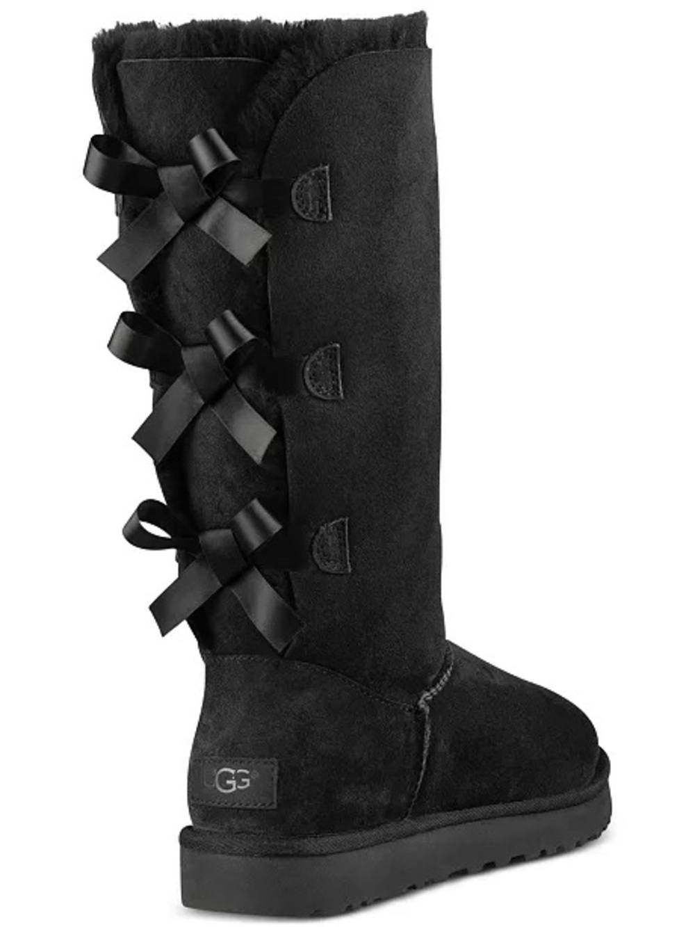 Like New Ugg Women's Bailey Bow Tall II Boots Suede Sheepskin Wool Black 8